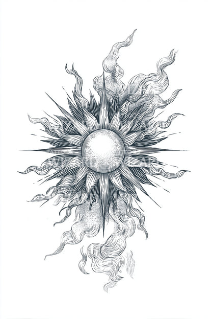 Radiant Sunburst Flames Tattoo Design