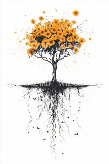 Stralende Zonnebloem Boom Tatoeage Ontwerp