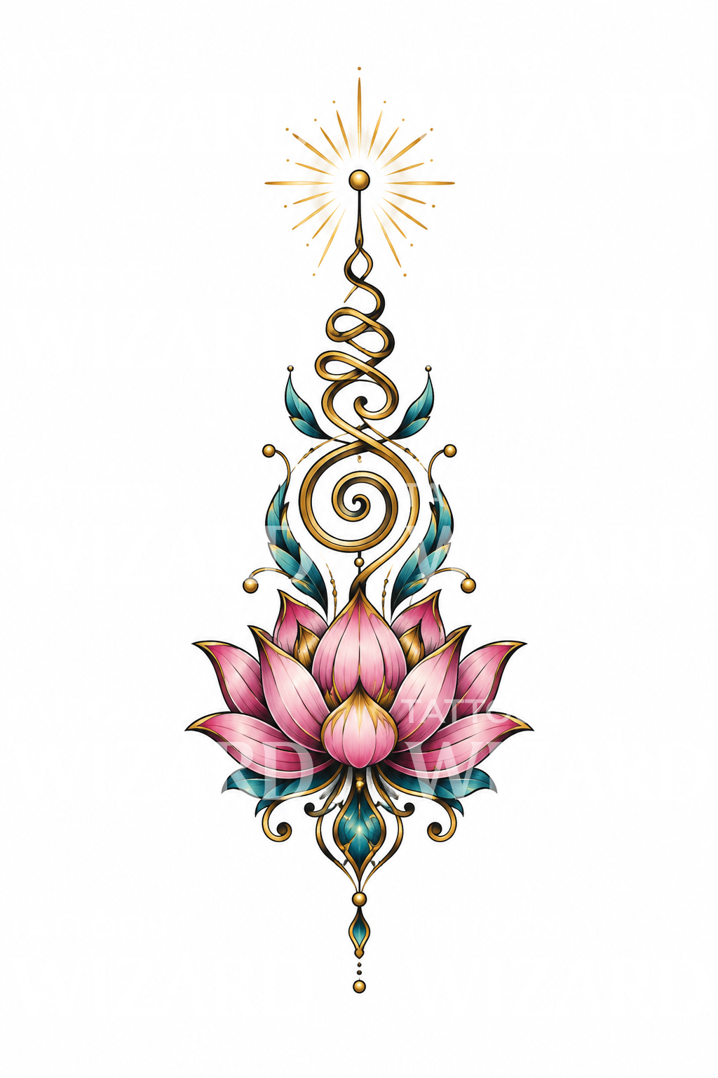 Radiant Unalome with Lotus Tattoo Design