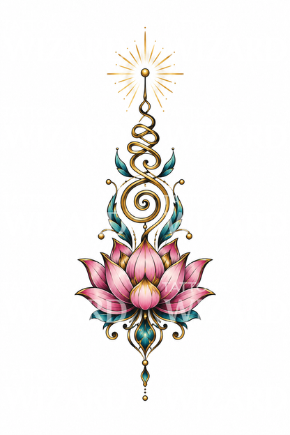 Radiant Unalome with Lotus Tattoo Design
