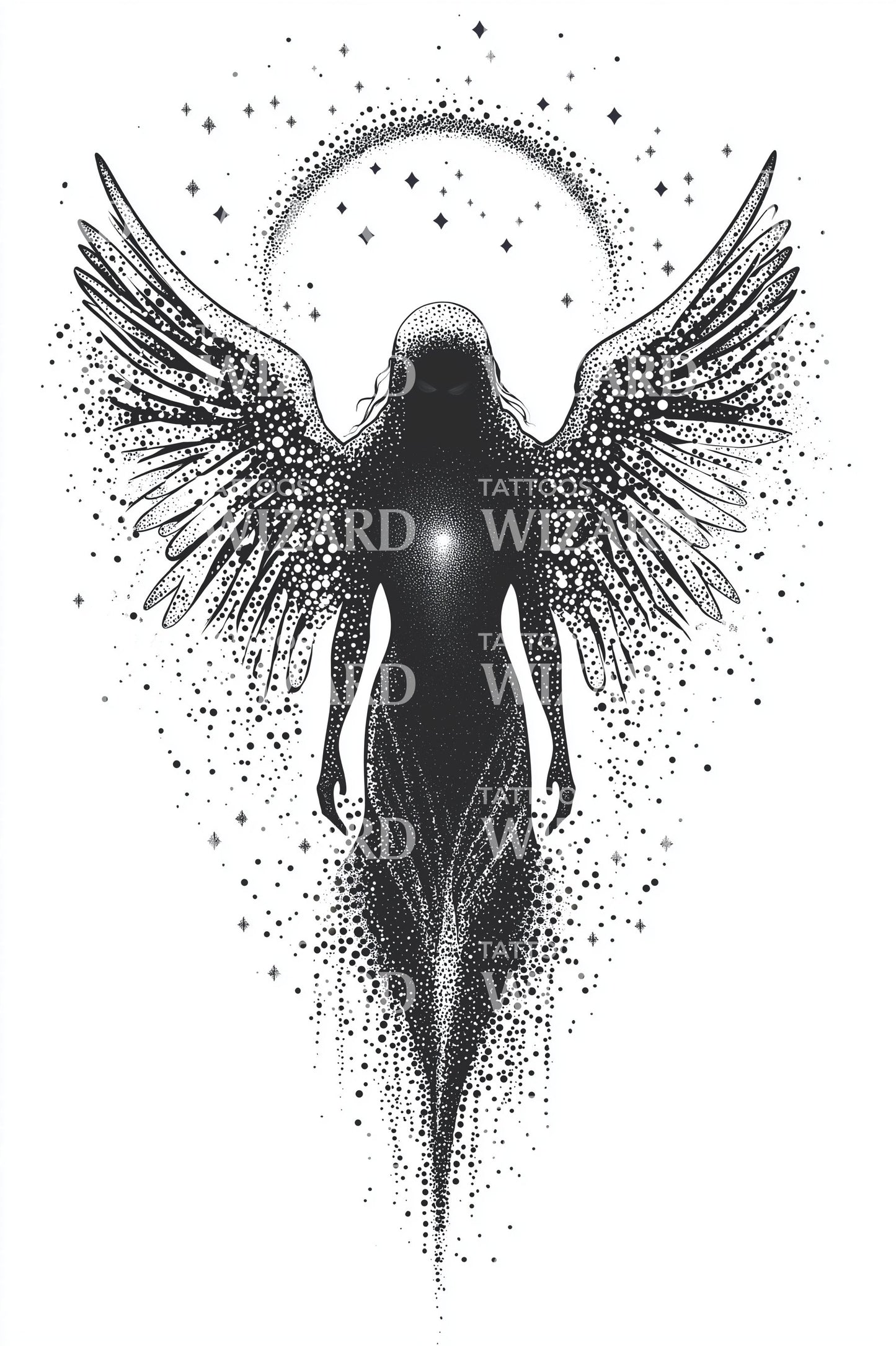 Radiant Winged Angel Tattoo Design