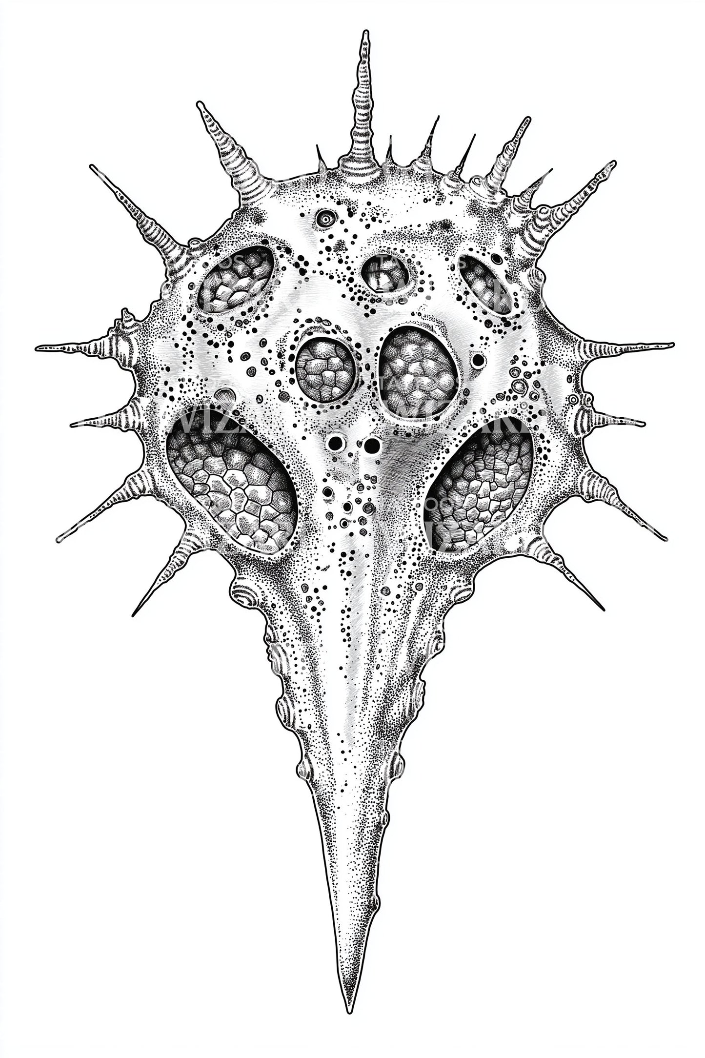 Radiolarian Skull Mask Tattoo Design