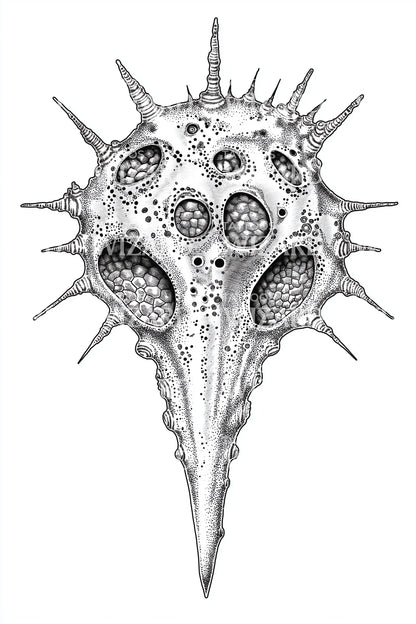 Radiolarian Skull Mask Tattoo Design