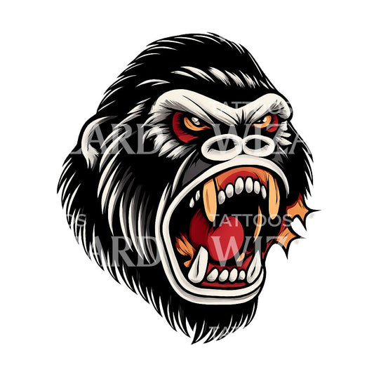 Raging Gorilla Roar Tattoo Design