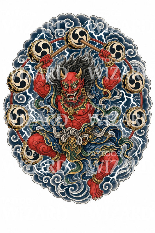 Design de tatuagem Raijin, deus do trovão