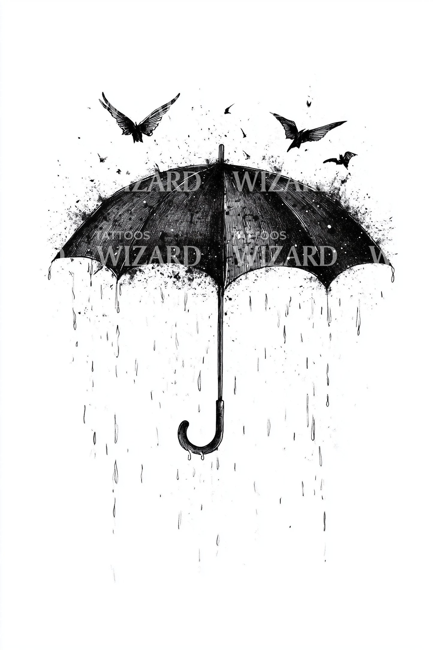 Rain Umbrella with Birds Tattoo Design