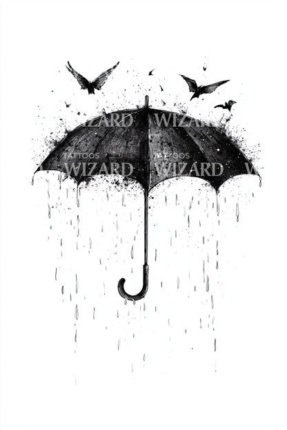 Rain Umbrella with Birds Tattoo Design