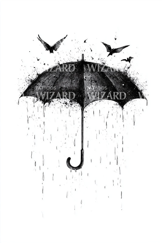 Rain Umbrella with Birds Tattoo Design