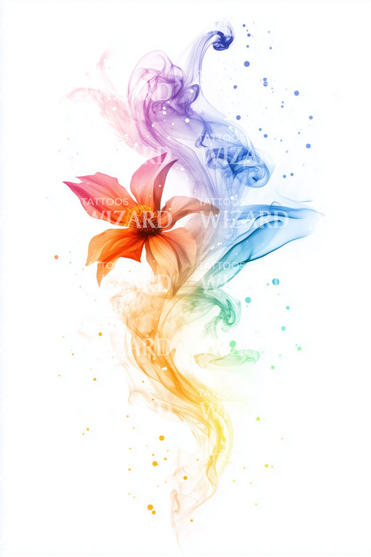 Rainbow Blossom Breeze Tattoo Design