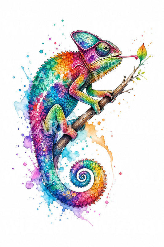 Rainbow Chameleon akvarel tatoveringside