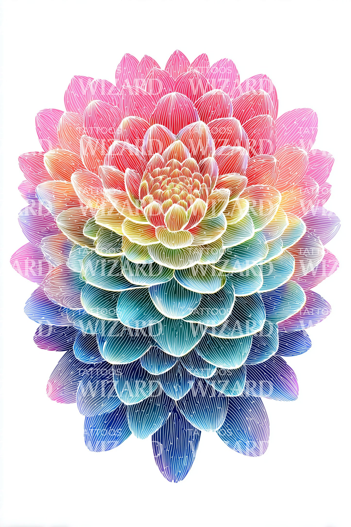 Design de Tatuagem Mandala Dália Arco-Íris