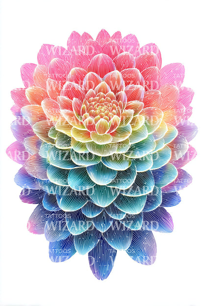 Regenbogen Dahlien Mandala Tattoo Design