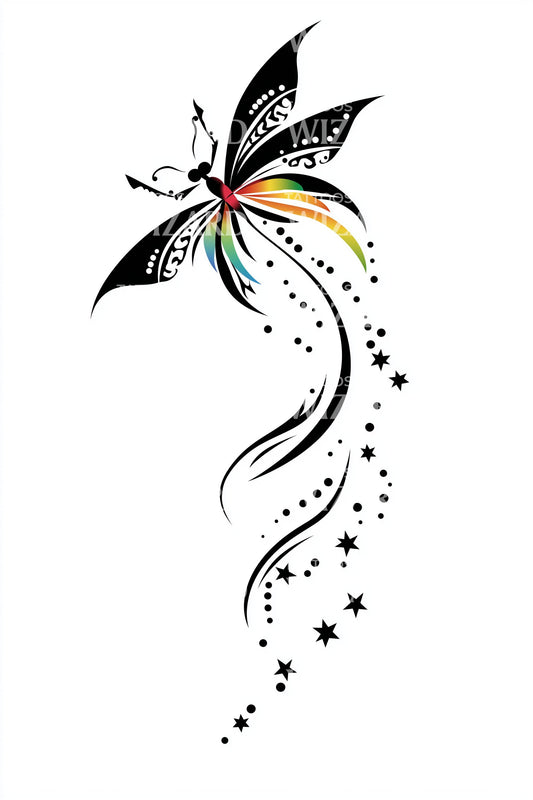 Rainbow Fairy Flight Tattoo Design