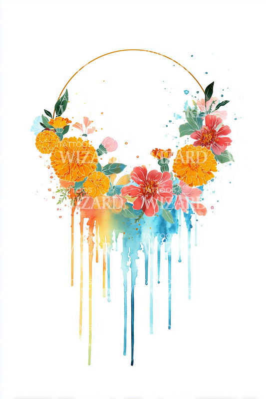 Regenboog Bloemenkrans Tatoeage Ontwerp