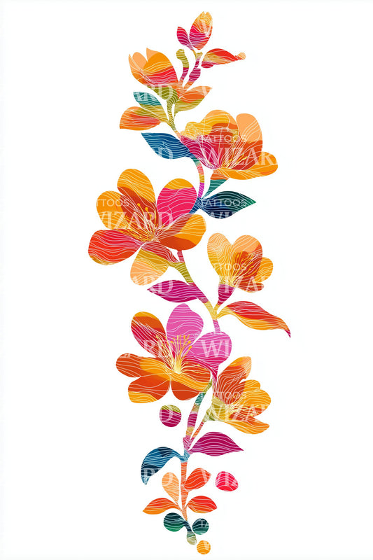 Rainbow Folk Flower Stack Tattoo Design