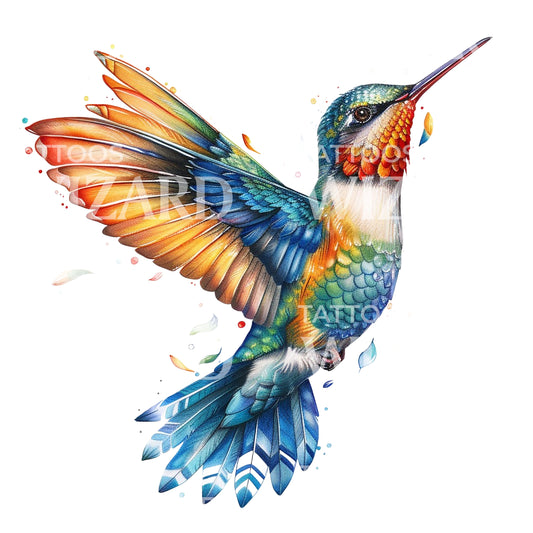 Conception de tatouage de colibri arc-en-ciel