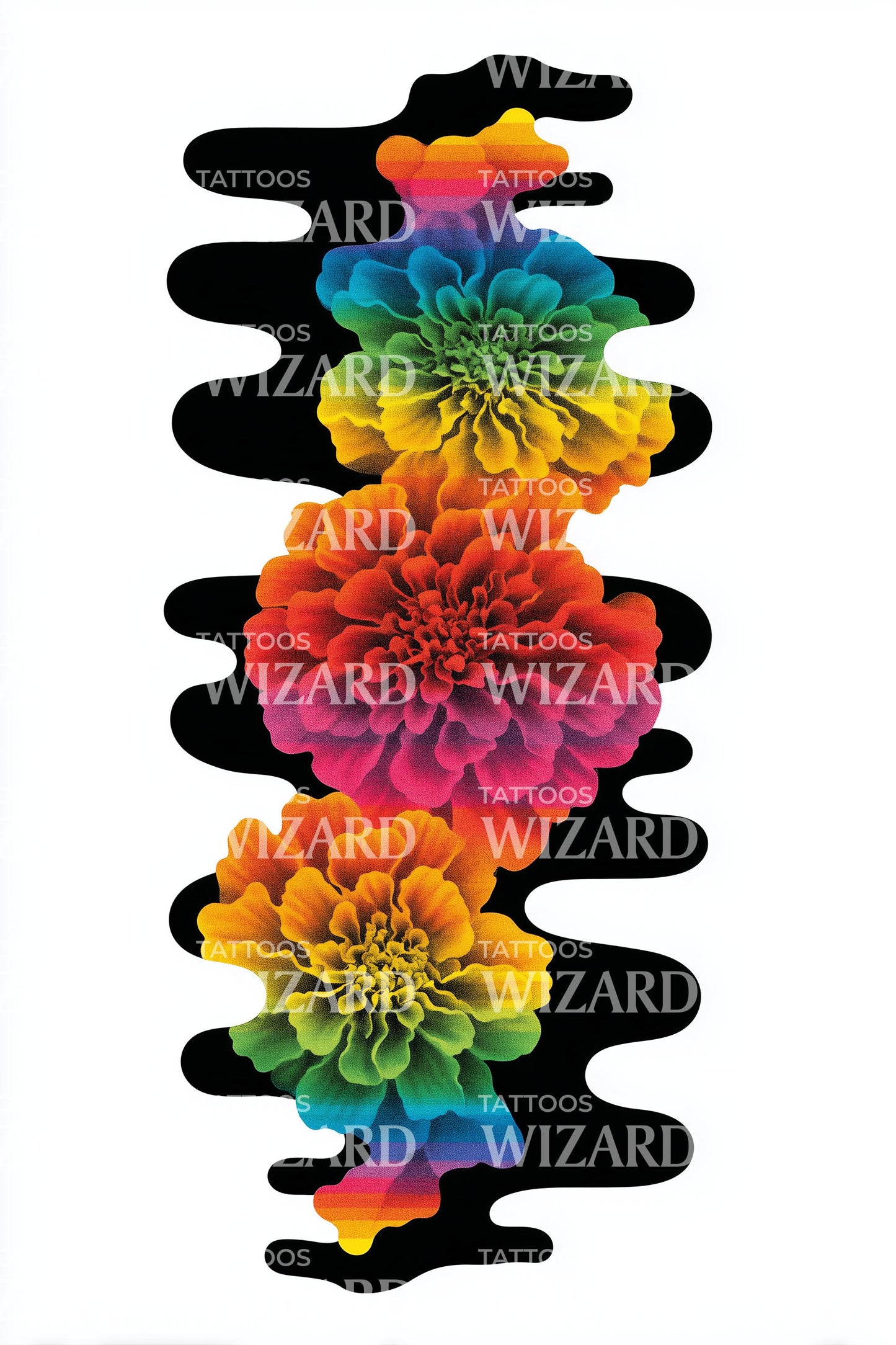 Rainbow Peony Stack Tattoo Design