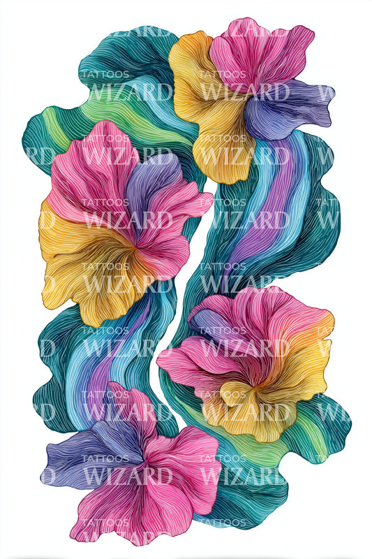 Rainbow Petal Stream Tattoo Design