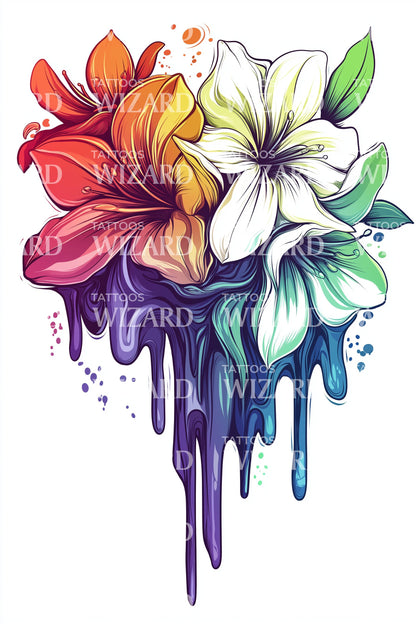 彩虹鸡蛋花滴落纹身设计