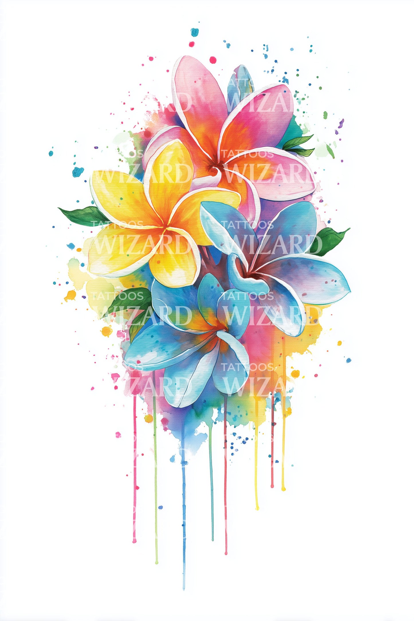 彩虹鸡蛋花滴落纹身设计
