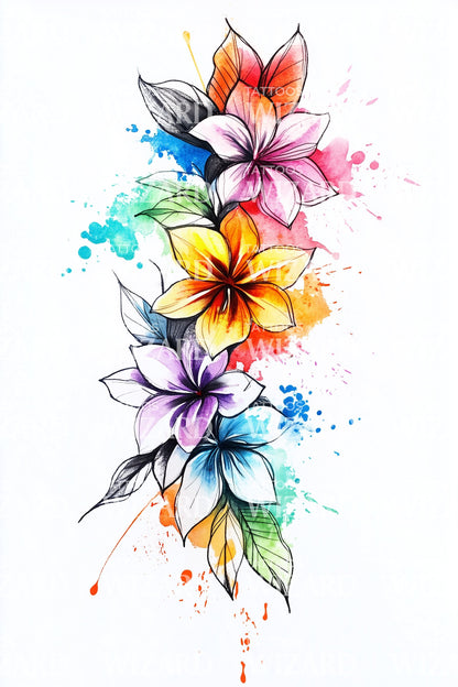 Rainbow Plumeria Trail Tattoo Design