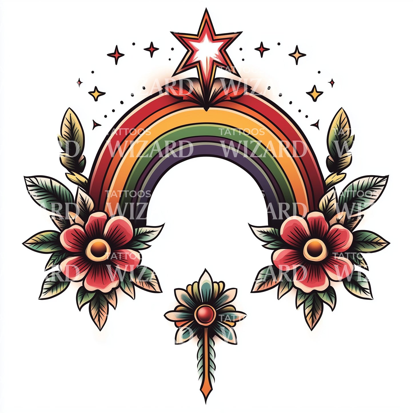 Rainbow Pride with Floral Arch Tattoo Idea