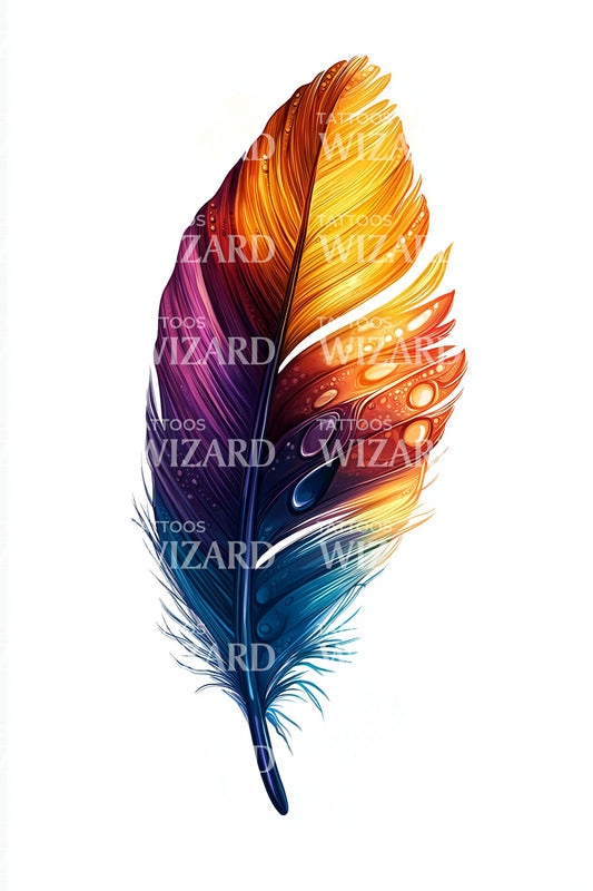 Rainbow Quill Feather Tattoo Design