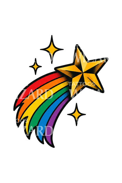 Idea per tatuaggio adesivo con stella cadente arcobaleno