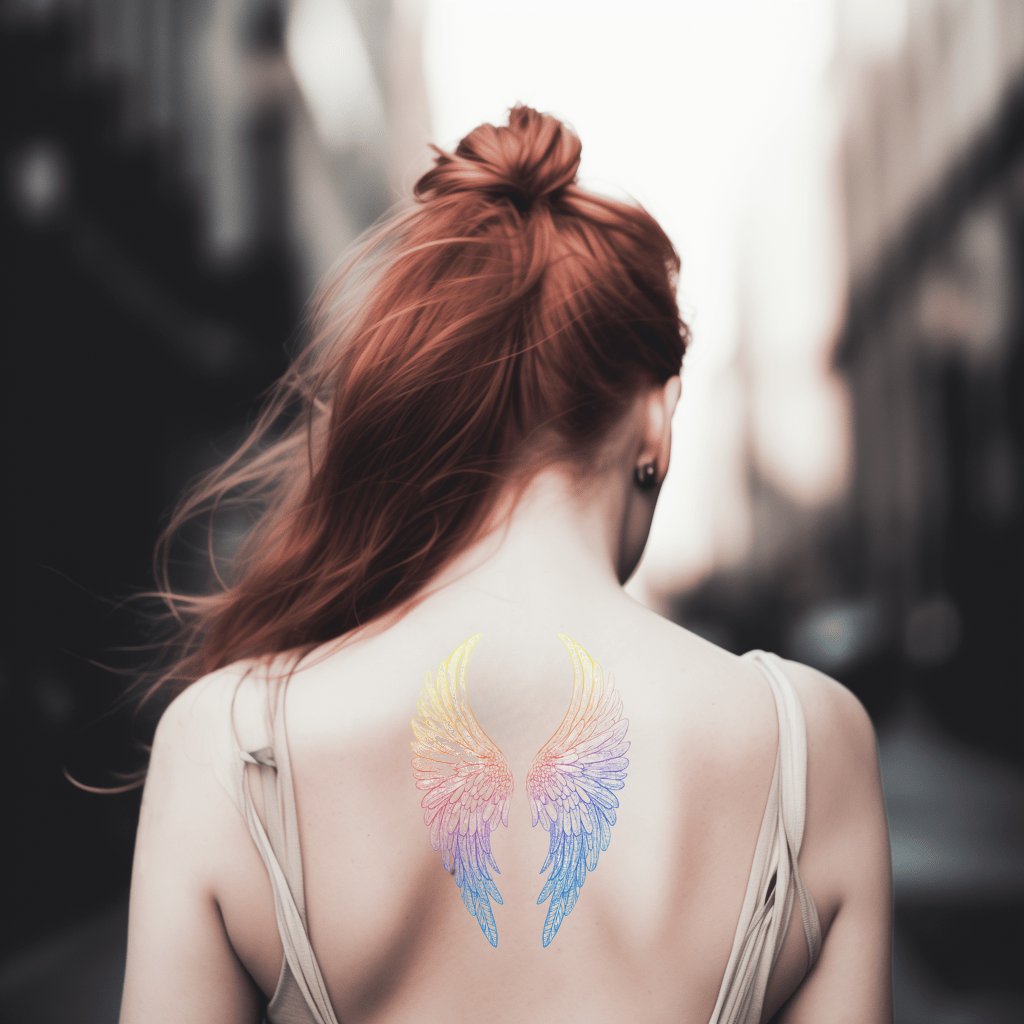 Desenho de Tatuagem de Asas de Anjo Arco-Íris