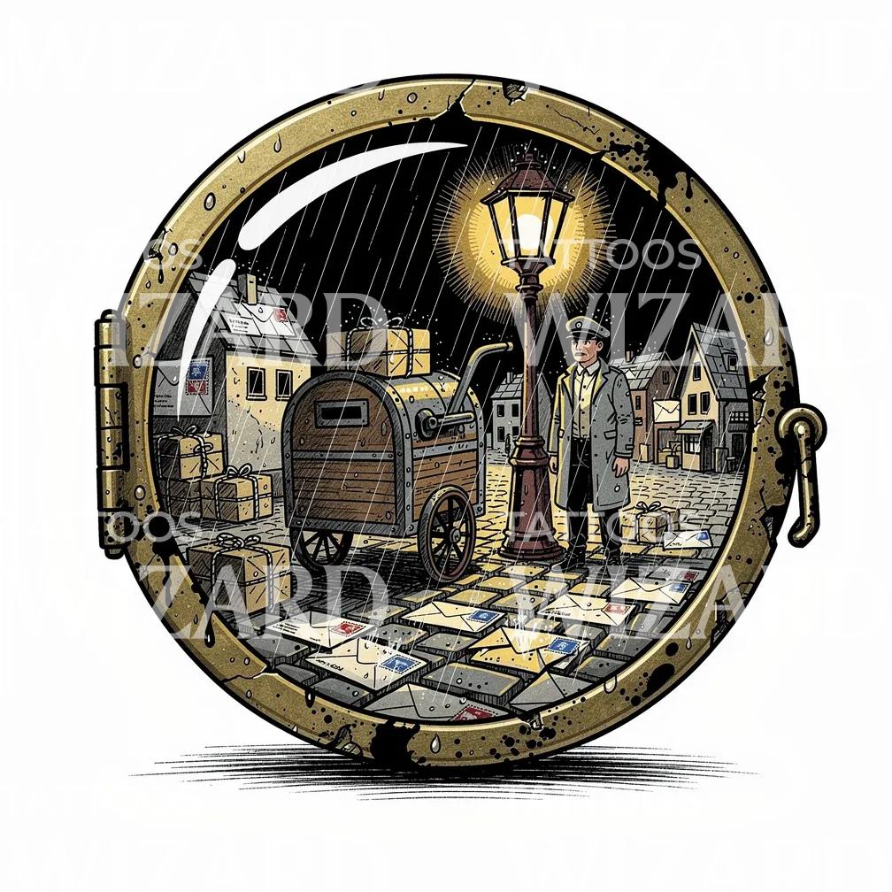 Rainy Night Postman Tattoo Design