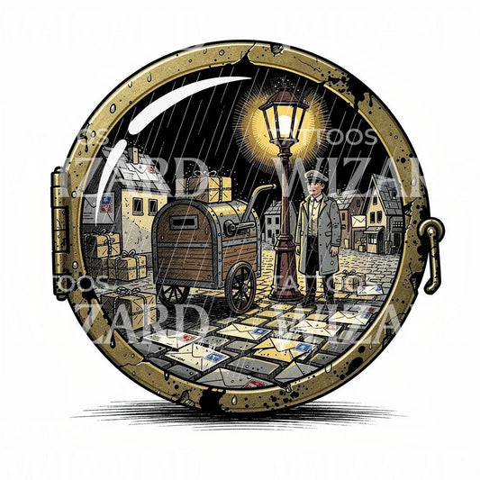 Rainy Night Postman Tattoo Design