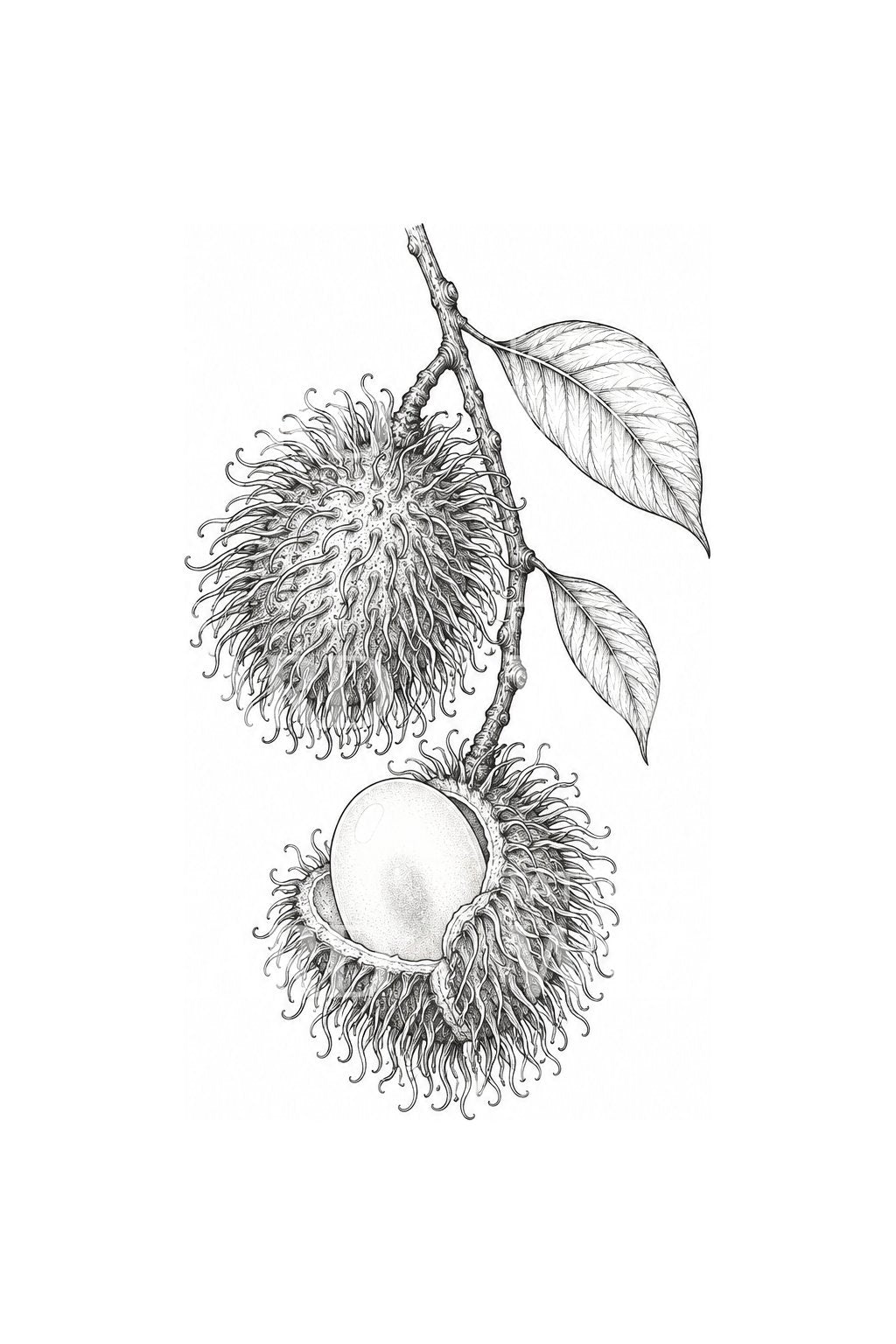 Diseño botánico de tatuaje de rambután