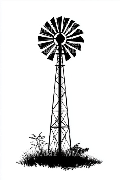 Ranch Windmill Silhouette Tattoo Design