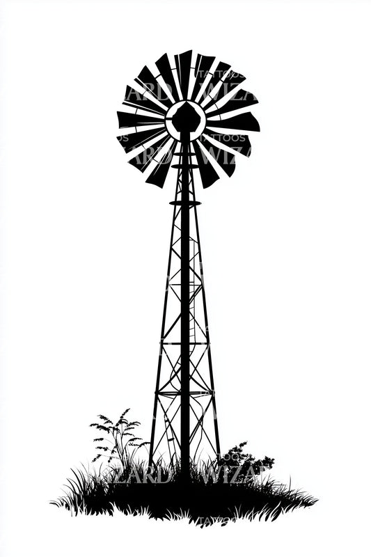 Ranch Windmill Silhouette Tattoo Design