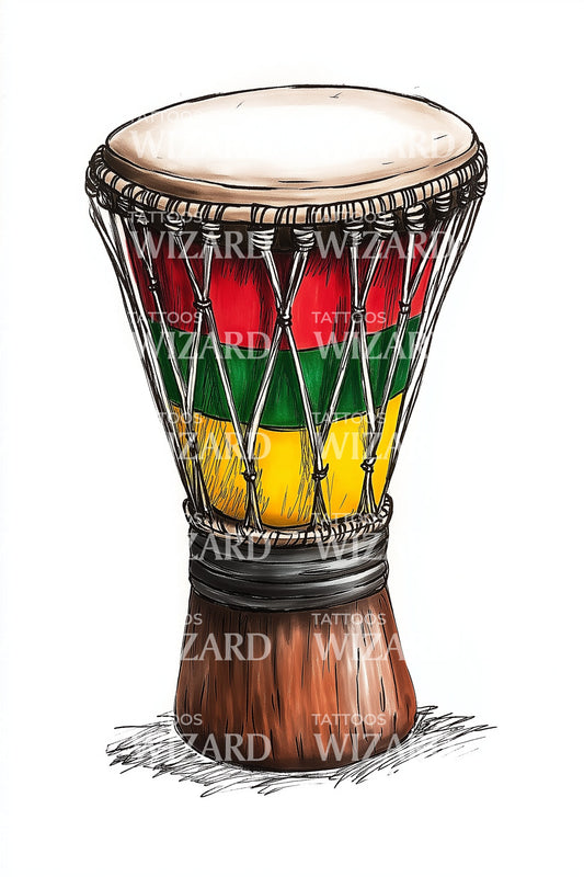 Rasta Djembe Drum Tattoo Illustration