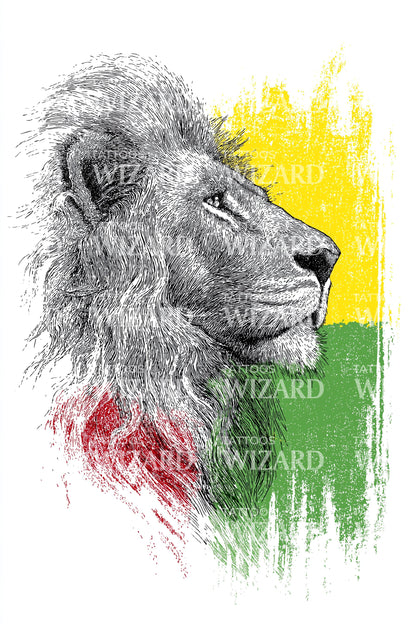 Rasta Lion Profile Tattoo Illustration