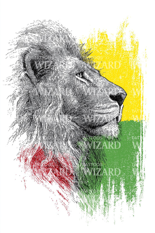 Rasta Leeuw Profiel Tattoo Illustratie