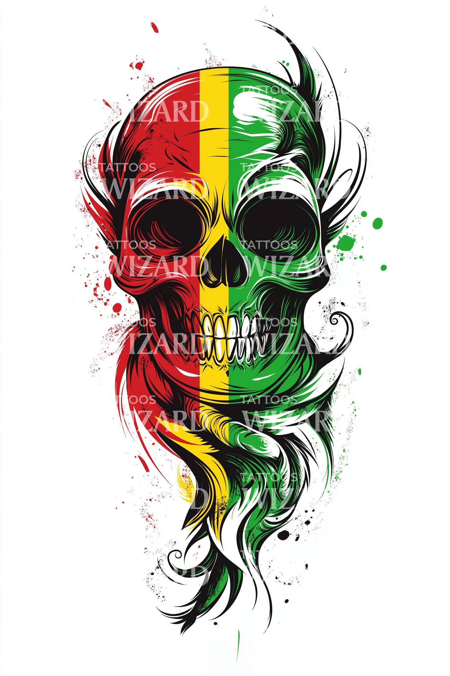 Rasta Skull Flag Tattoo Design