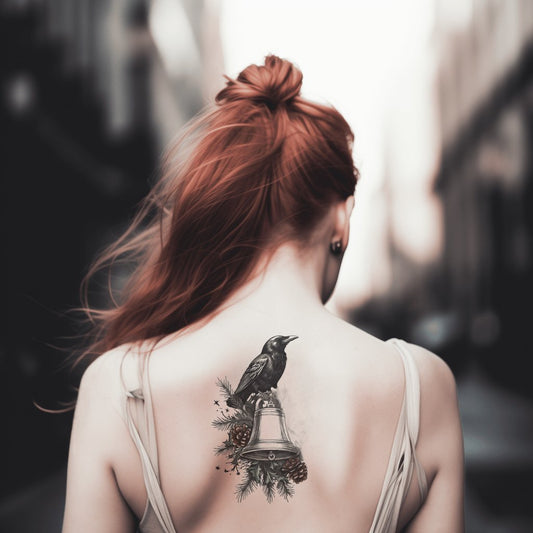 Raven and Christmas Bell Tattoo Illustration