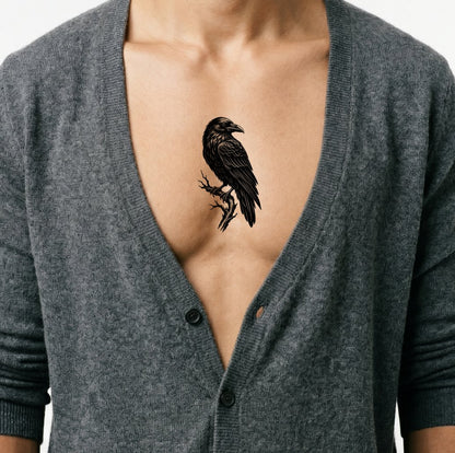 Raven Blackwork Tattoo Design