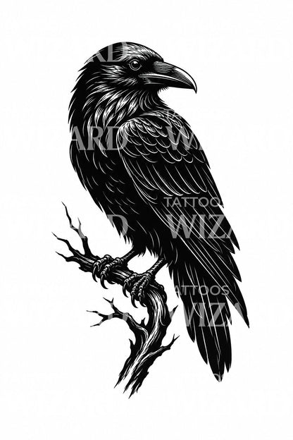 Raven Blackwork Tattoo Design