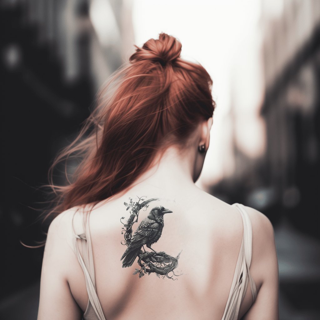 Rabe auf kreisförmigem Ast Tattoo-Design