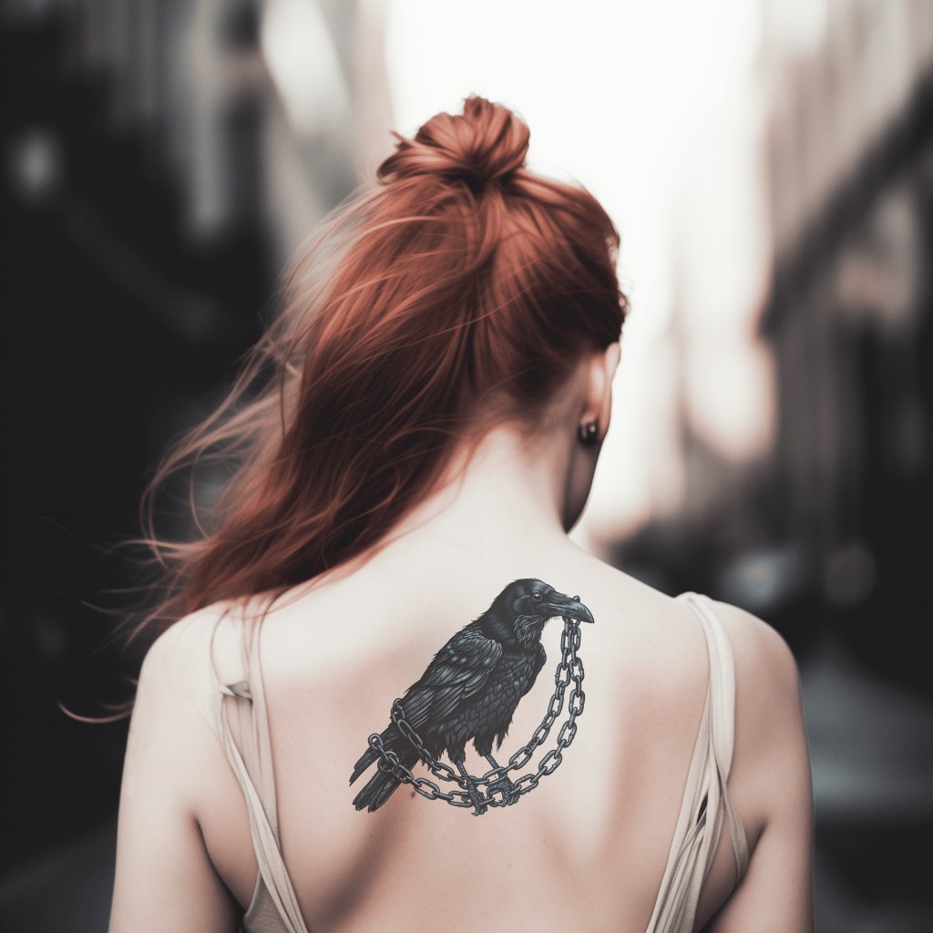 Raven Draped in Chains Tattoo Illustration