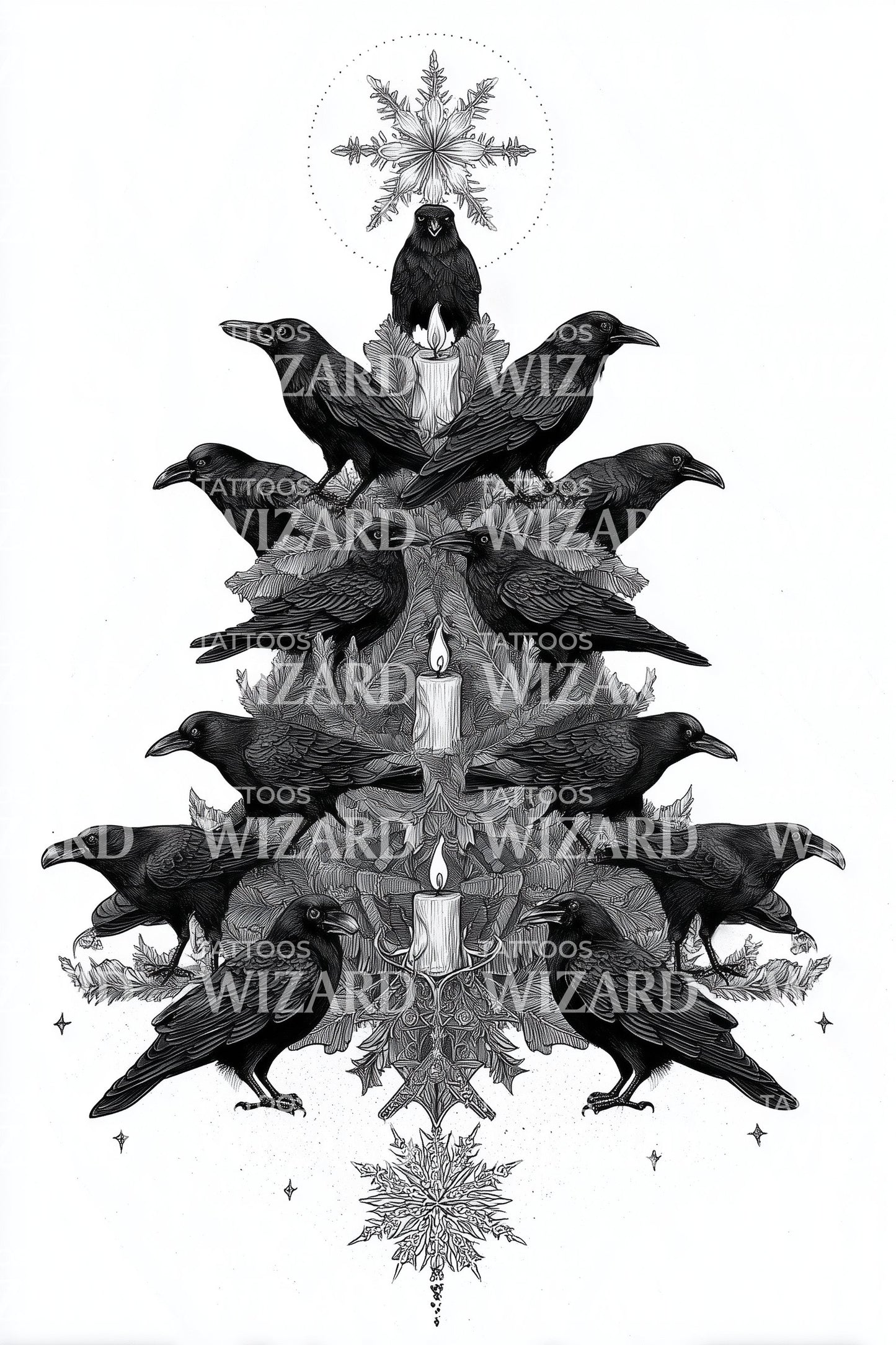 Raven Christmas Tree Tattoo Design