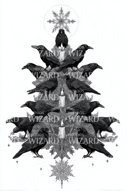 Raven Christmas Tree Tattoo Design