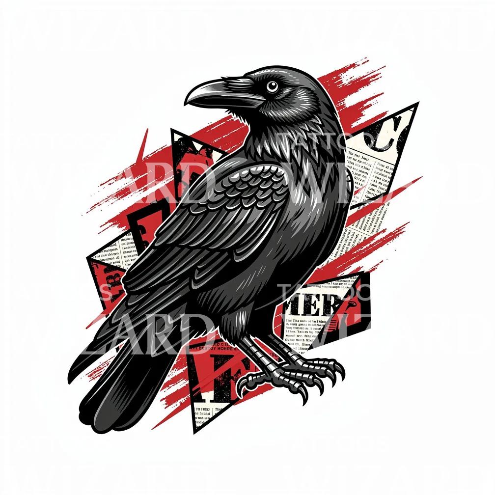 Raven Collage Splash Tattoo Design