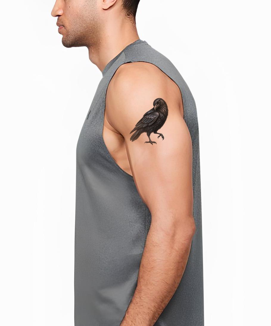 Tattoo di corvo curioso a metà passo