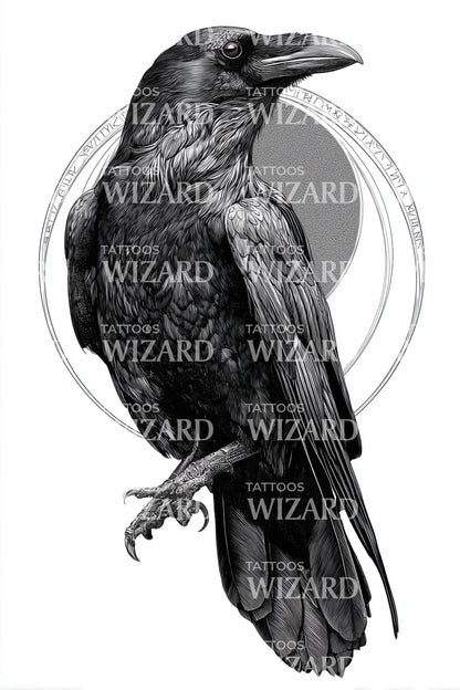 Raven Halo Circle Tattoo Design