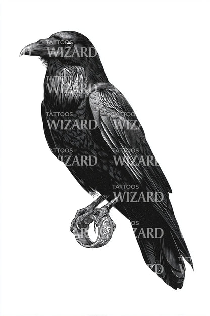 Raven Holding Ring Tattoo Idea
