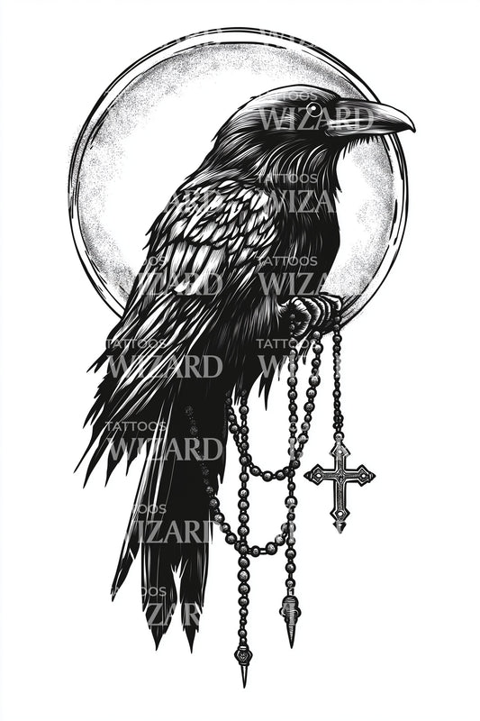Raven Moon Rosary Tattoo Design